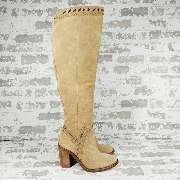 Vince Camuto Madolee Tan Suede Block Heel Over the Knee Boots H866 - Picture 5 of 13